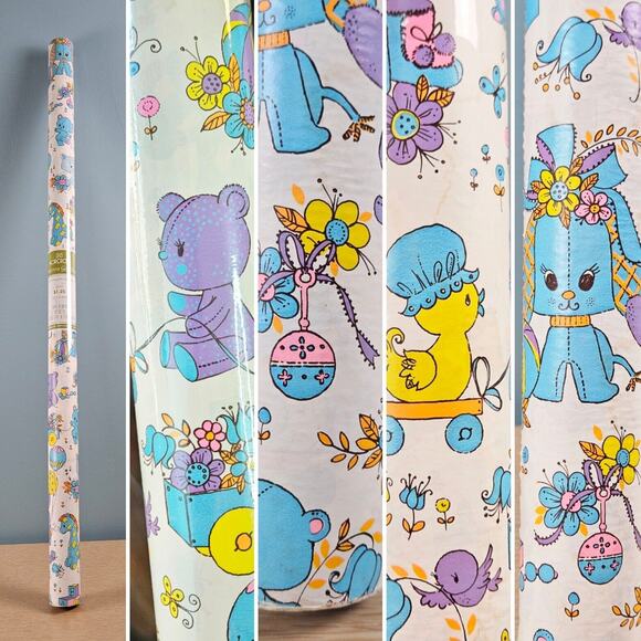Norcross Other - Baby Animals Gift Wrap Baby Shower Wrap Norcross (New Open Pk) Vintage Retro